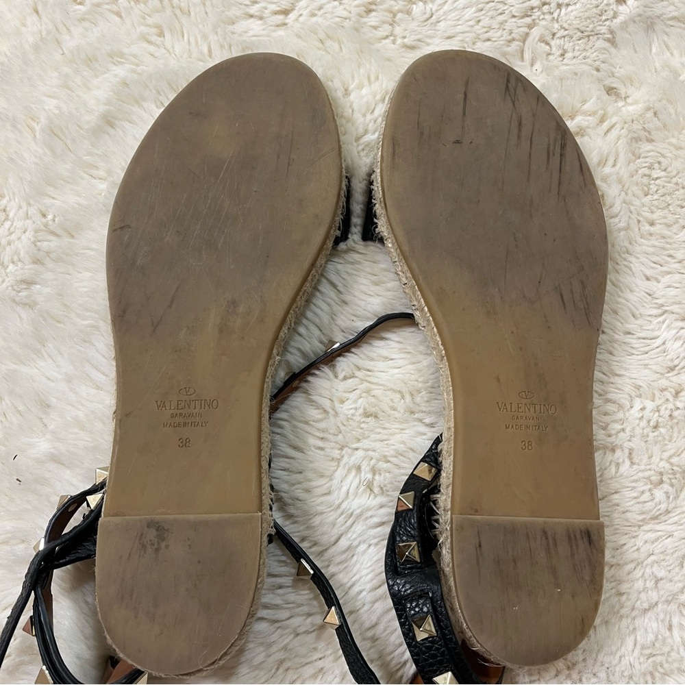 Valentino rockstud T 20 black leather stud ankle strap espadrille flat sandal 38 - Picture 4 of 6
